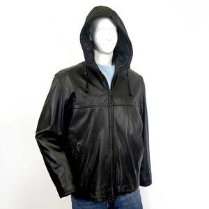 M. Julian Men’s Leather Hooded Jacket (Hoodie)